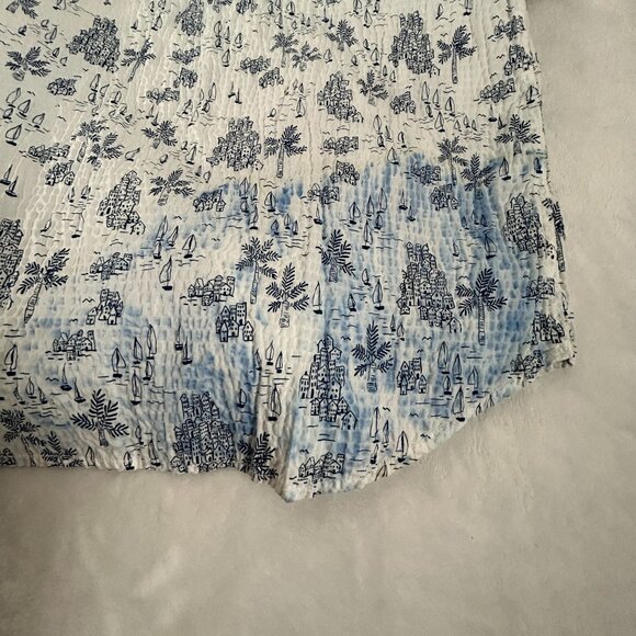 Tommy Bahama Camp Shirt Mens Medium Santorini Sail Stretch Cotton Puckered Blue - Picture 9 of 9